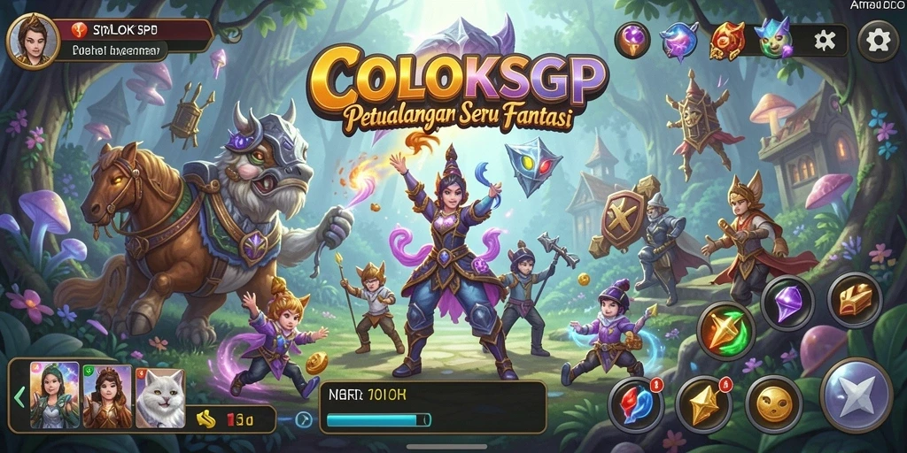 Screenshot utama COLOKSGP menampilkan aksi pertarungan di dunia fantasi.