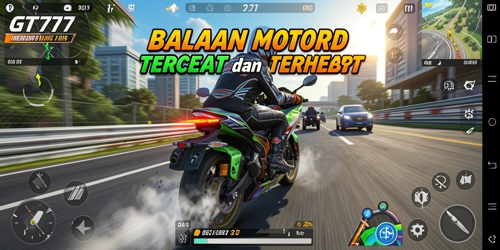 Screenshot GT777 menampilkan aksi balapan motor yang seru dan menarik.
