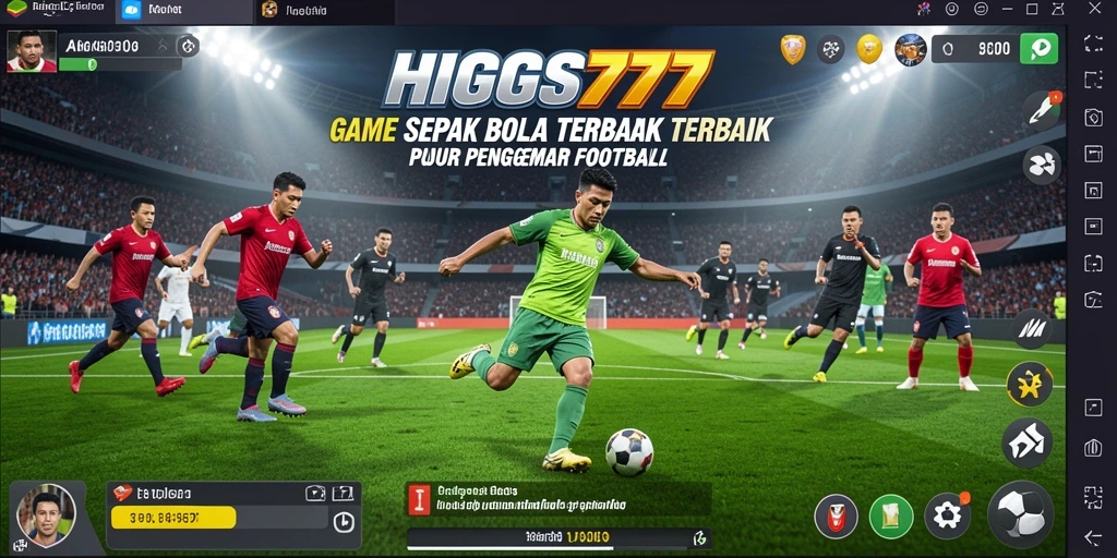 Tampilan gameplay HIGGS777 dengan aksi sepak bola yang mendebarkan.