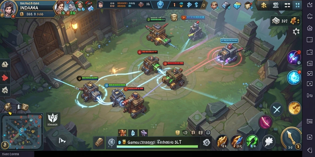 Screenshot gameplay menampilkan pertempuran dan pembangunan kota SLG.