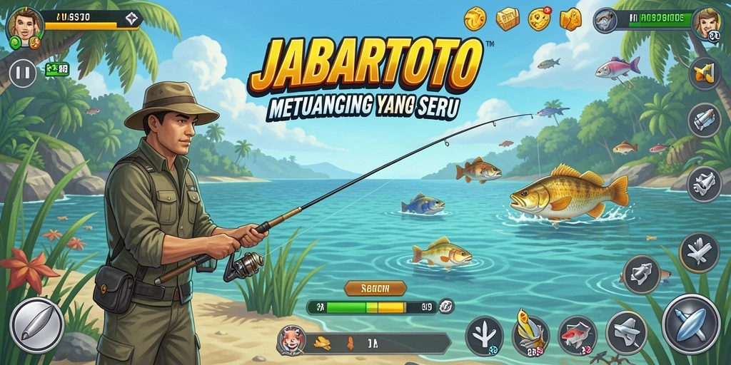 Tampilan gameplay JABARTOTO dengan aktivitas memancing yang seru.