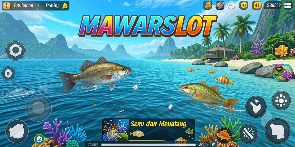 Tampilan gameplay seru dalam MAWARSLOT dengan ikan beraneka jenis.