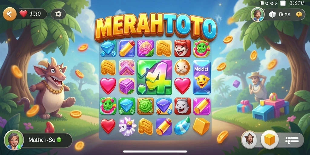 Tampilan gameplay seru di MERAHTOTO dengan kombinasi objek Match-3.