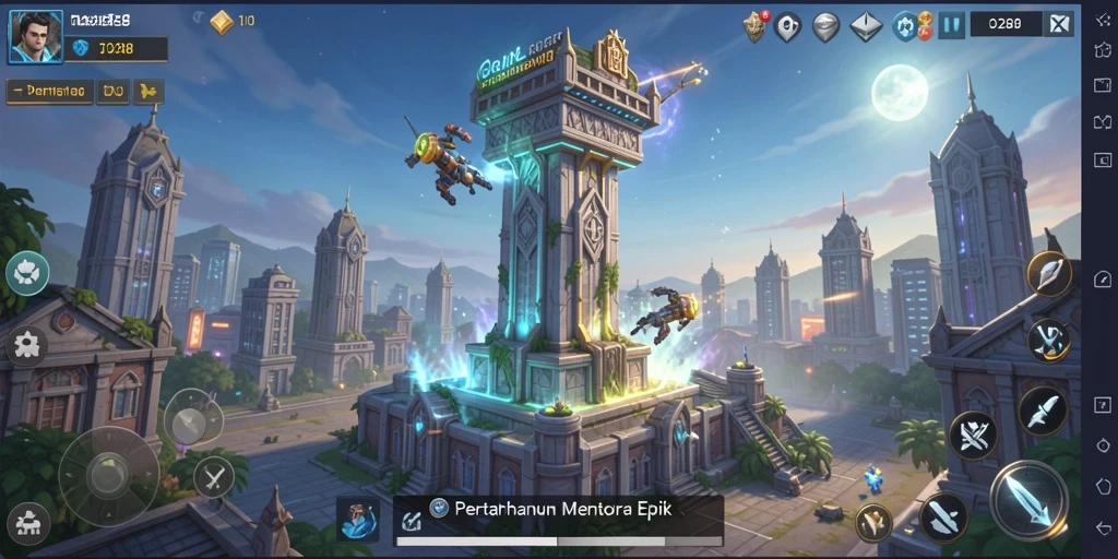 Screenshot TO288 menampilkan aksi menara bertahan melawan gelombang musuh.