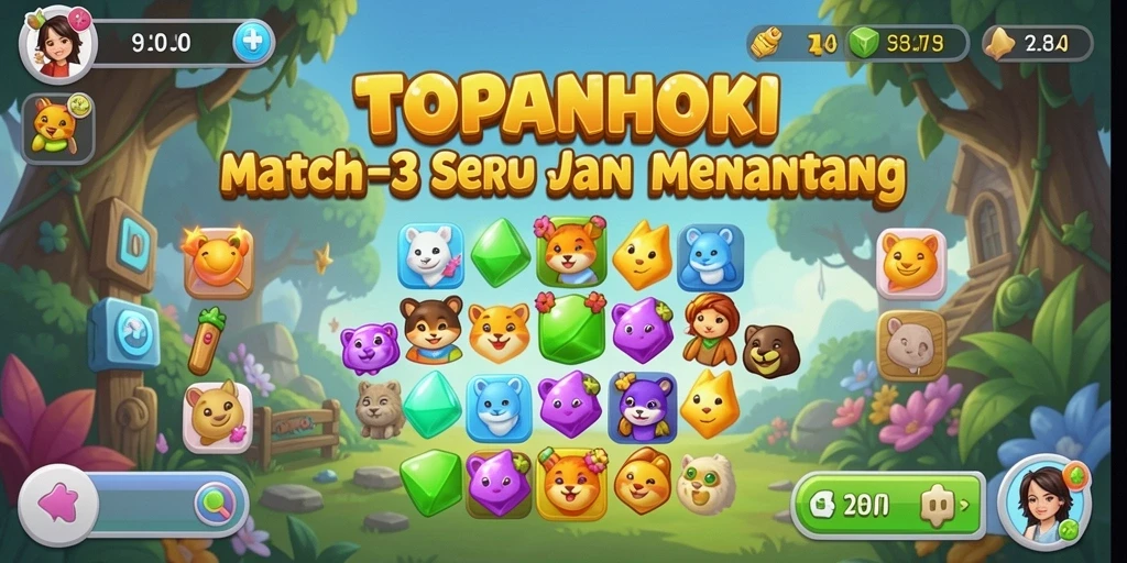 Tampilan gameplay seru dalam TOPANHOKI dengan tantangan Match-3.